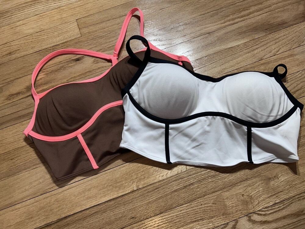 PINK Active wireless padded bralette bra set lot of 2 white/black brown/pink
